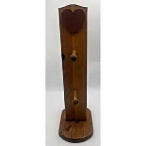 Vintage Gerald E. Henn Workshops Tall Wooden Coffee Mug Holder W/Heart 17”